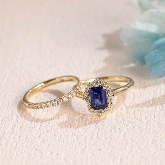 Emerald-Cut-Lab-Grown-Sapphire-bridal-set-Wedding-Ring-Gift