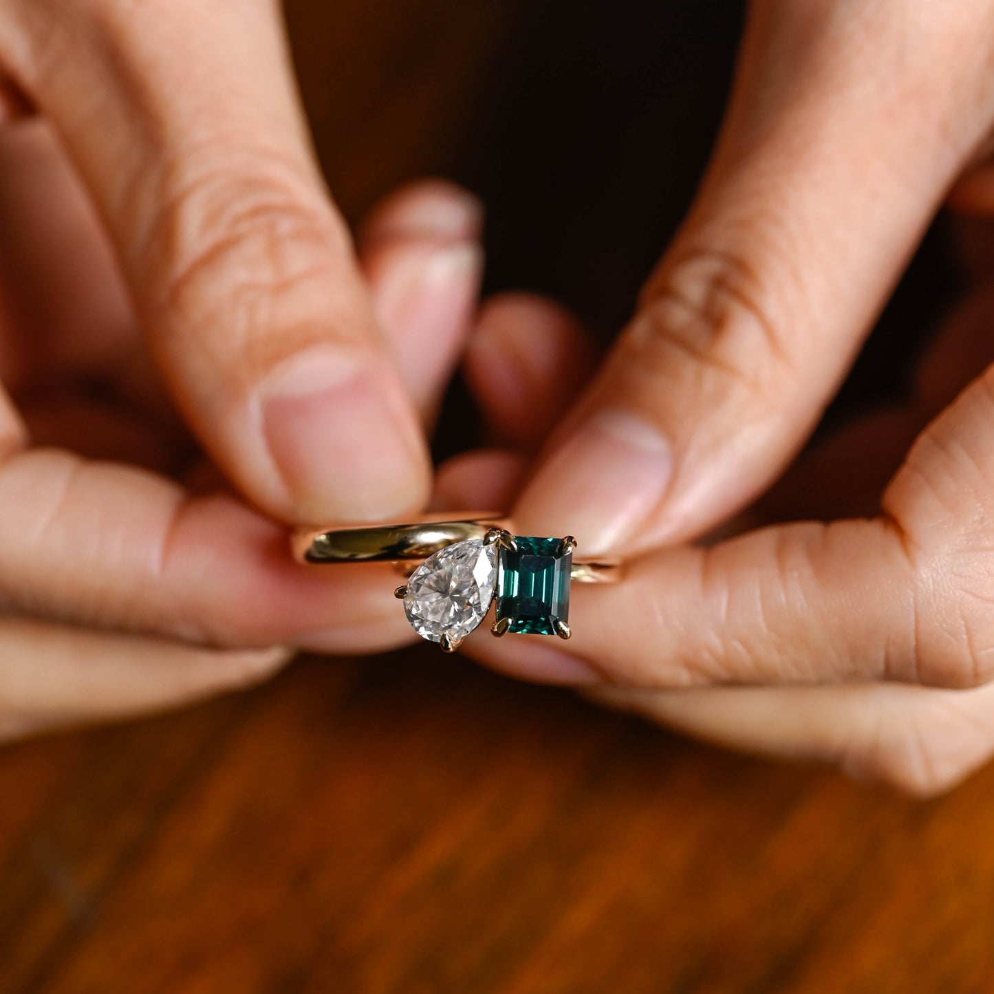 toi-et-moi-emerald-cut-green-moissanite-pear-moissanite-engagement-ring-set-two-stone-wedding-band-set