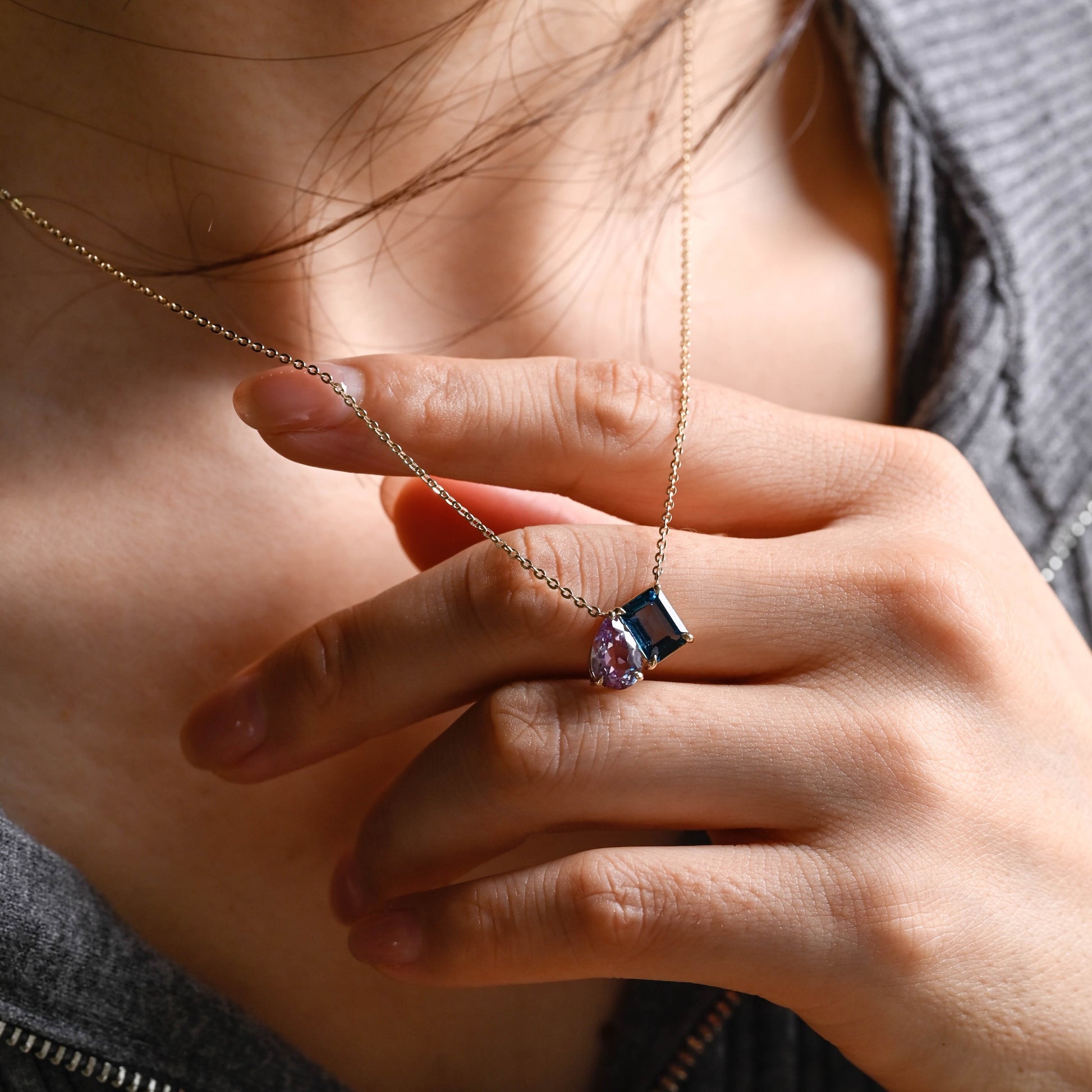 solid-gold-two-stone-pendant-emerald-cut-pear-cut-pendant-necklace-gold