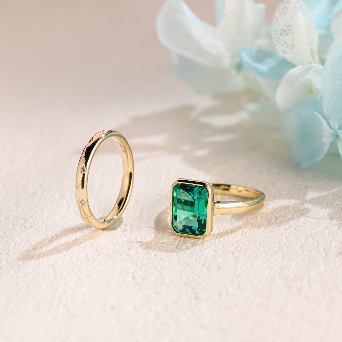 CausYou Solid Gold Lab Grown Emerald Engagement Ring and Wedding Ring Set, Bridal Set, Gift for Woman, Wife