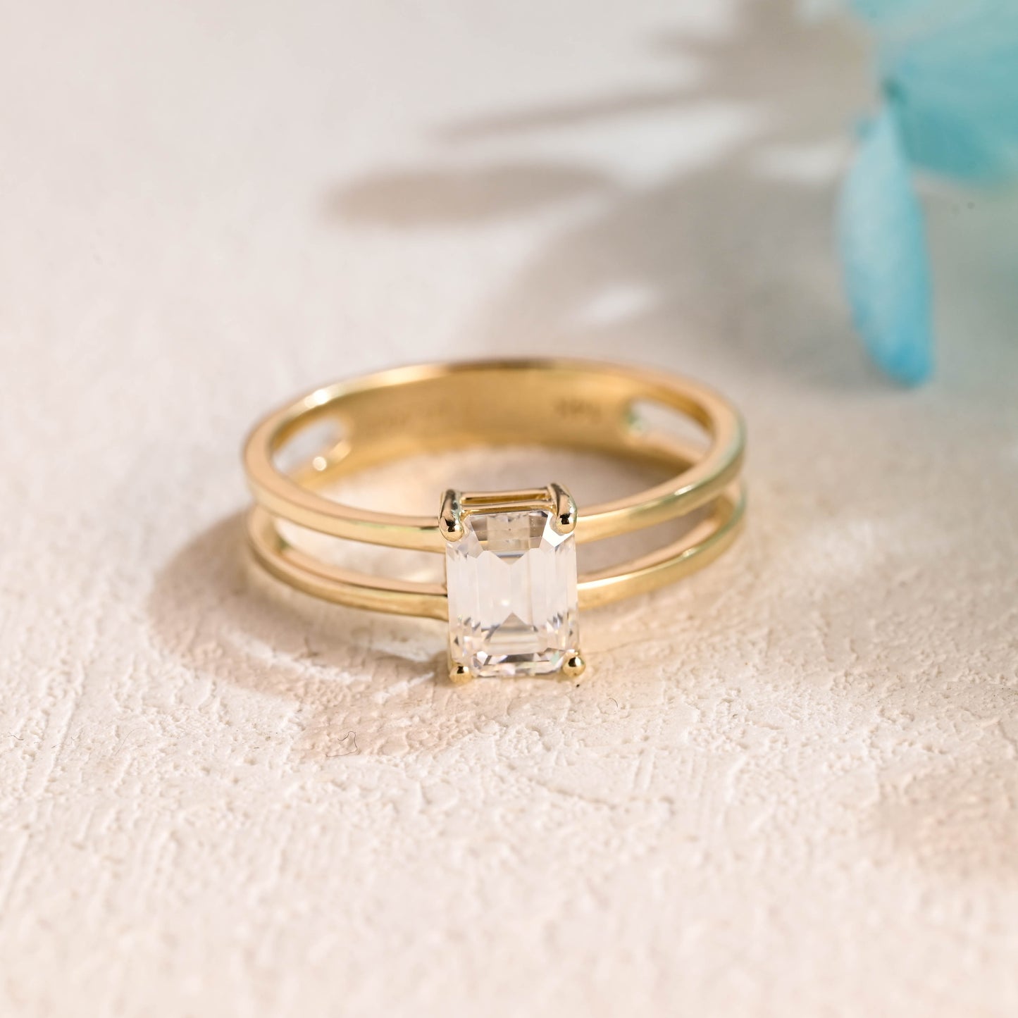 emerald-cut-moissanite-engagement-ring-solid-gold-ring-double-band-ring-gift