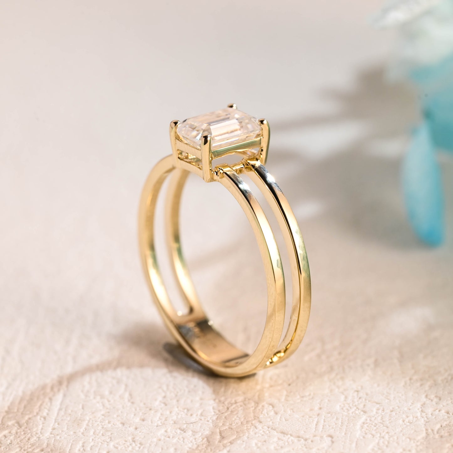 emerald-cut-moissanite-engagement-ring-solid-gold-ring-double-band-ring-gift