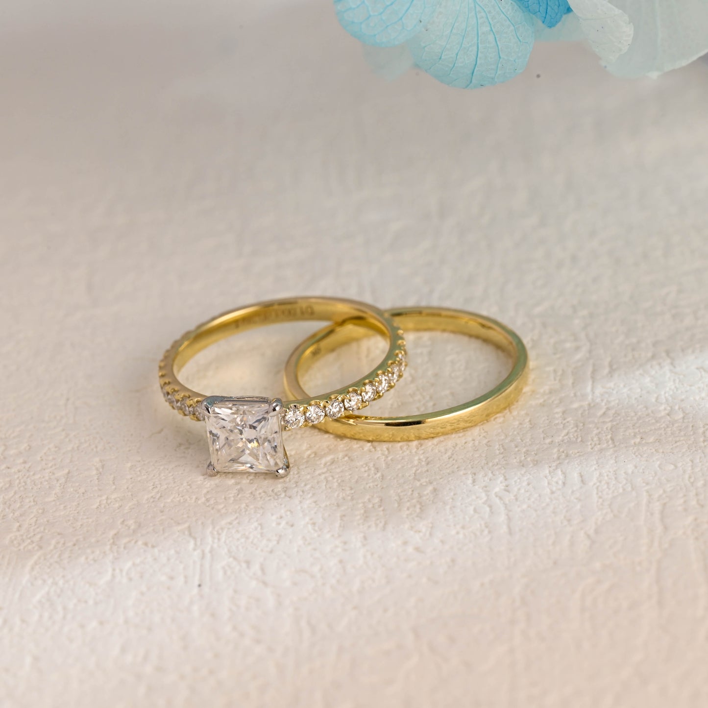 solid-gold-two-tone-princess-cut-moissanite-wedding-ring-set-bridal-set