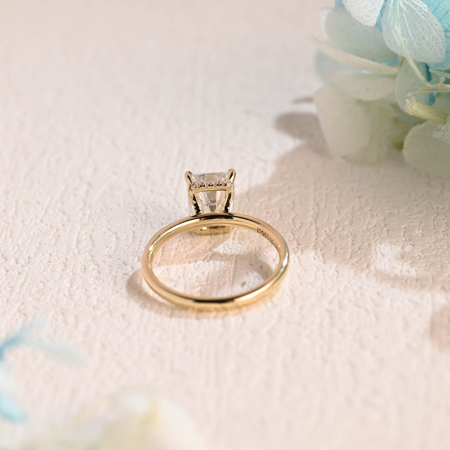 CausYou Unique Crushed Ice Radiant Moissanite Engagement Ring Hidden Halo, Solid Gold Radiant Wedding Ring, Vintage Wedding Ring, Gift for Women