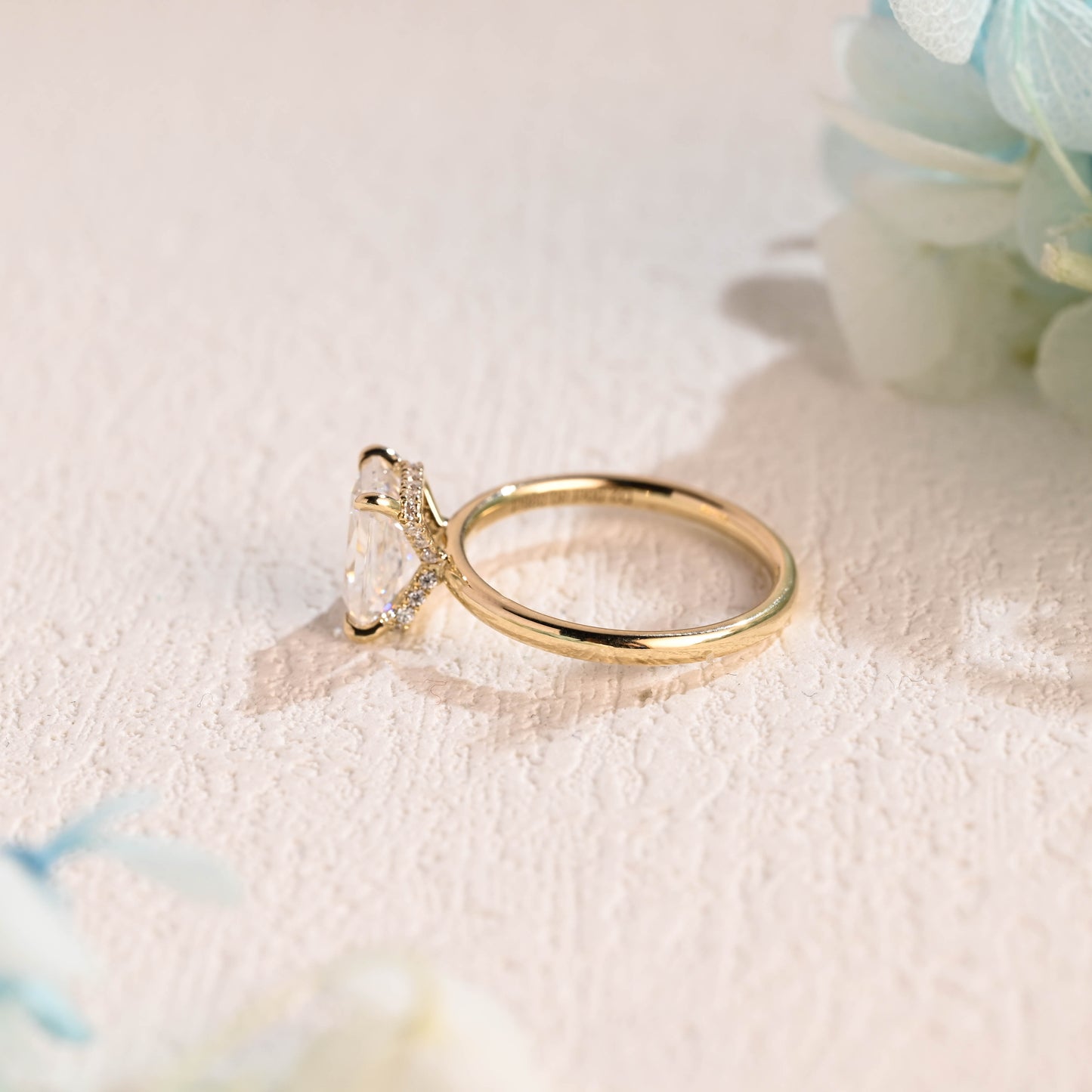 CausYou Unique Crushed Ice Radiant Moissanite Engagement Ring Hidden Halo, Solid Gold Radiant Wedding Ring, Vintage Wedding Ring, Gift for Women