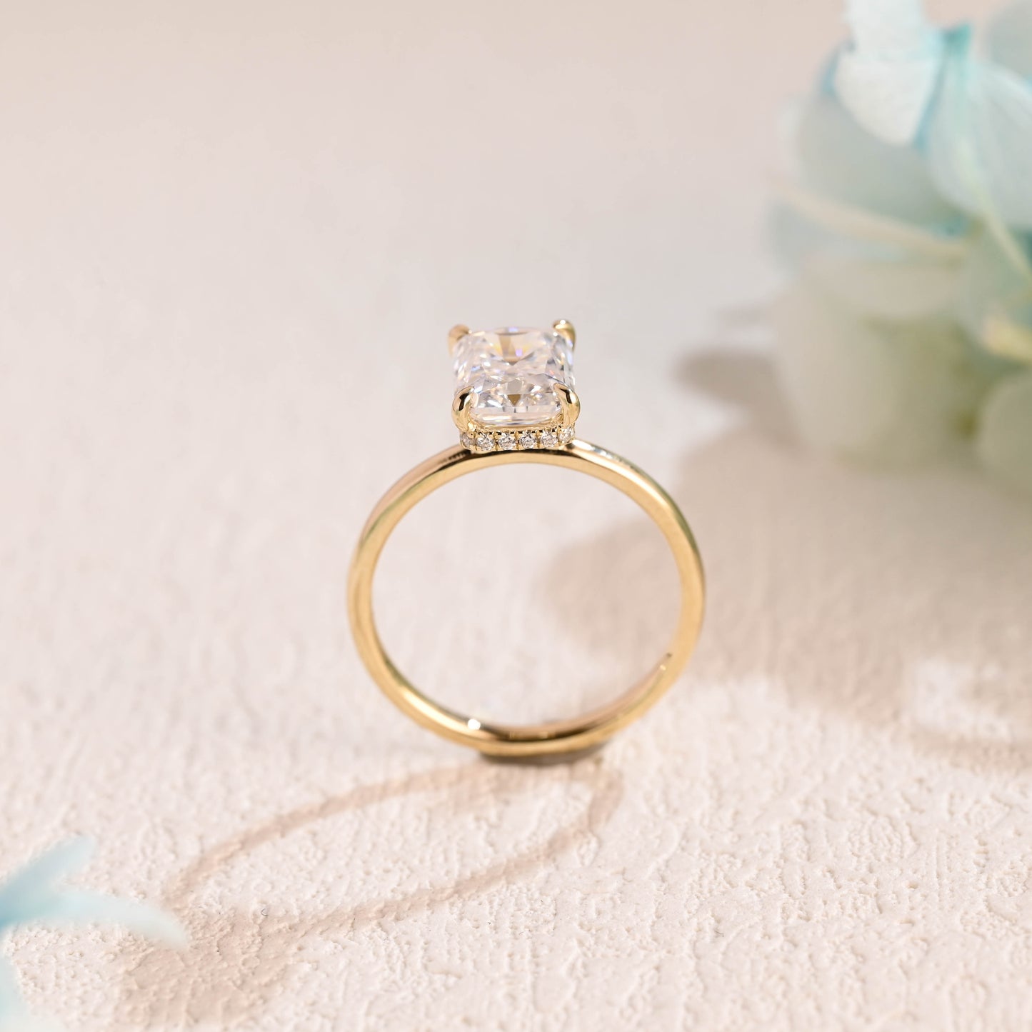 CausYou Unique Crushed Ice Radiant Moissanite Engagement Ring Hidden Halo, Solid Gold Radiant Wedding Ring, Vintage Wedding Ring, Gift for Women