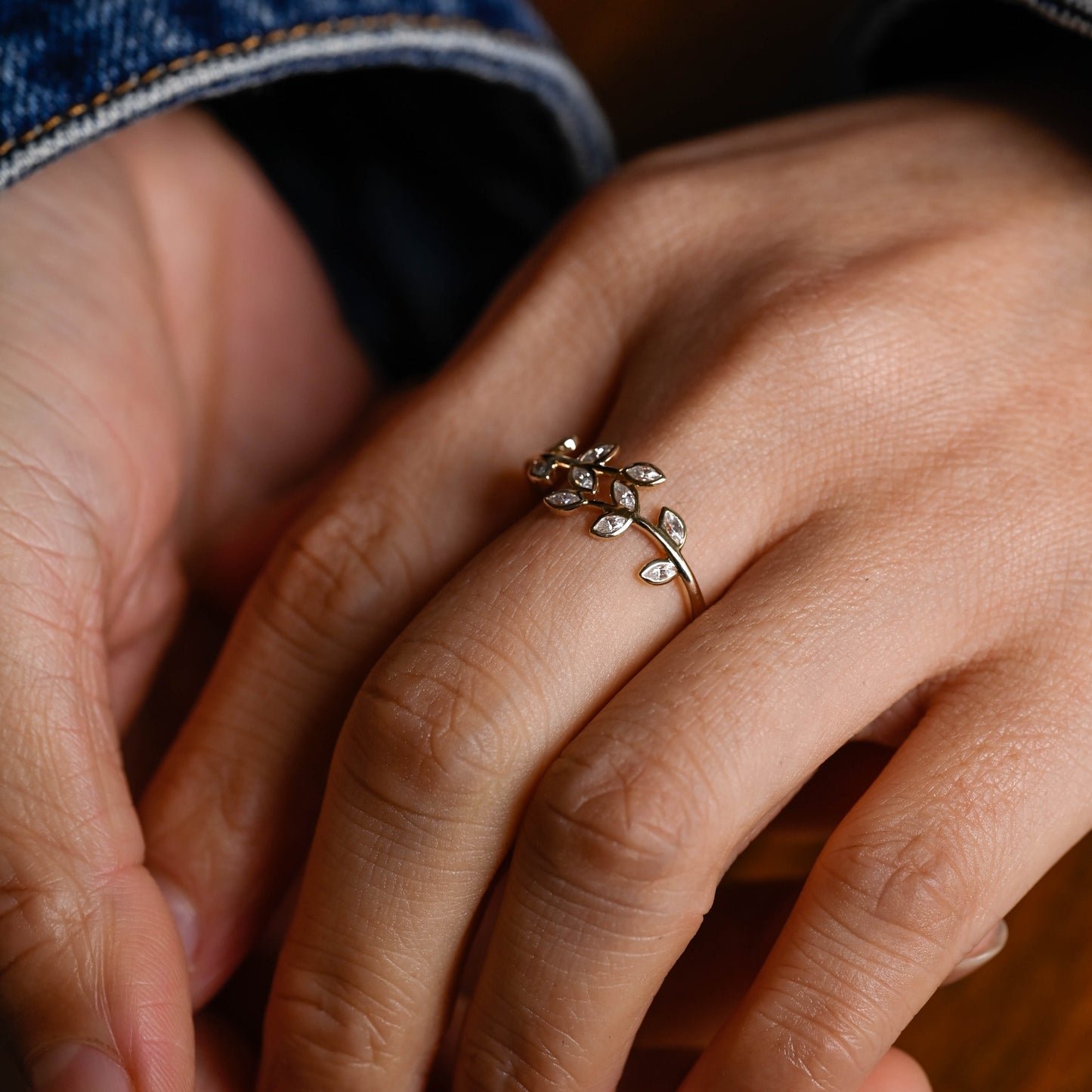 solid-gold-marquise-cut-moissanite-wedding-ring-laef-ring-bezel-ring