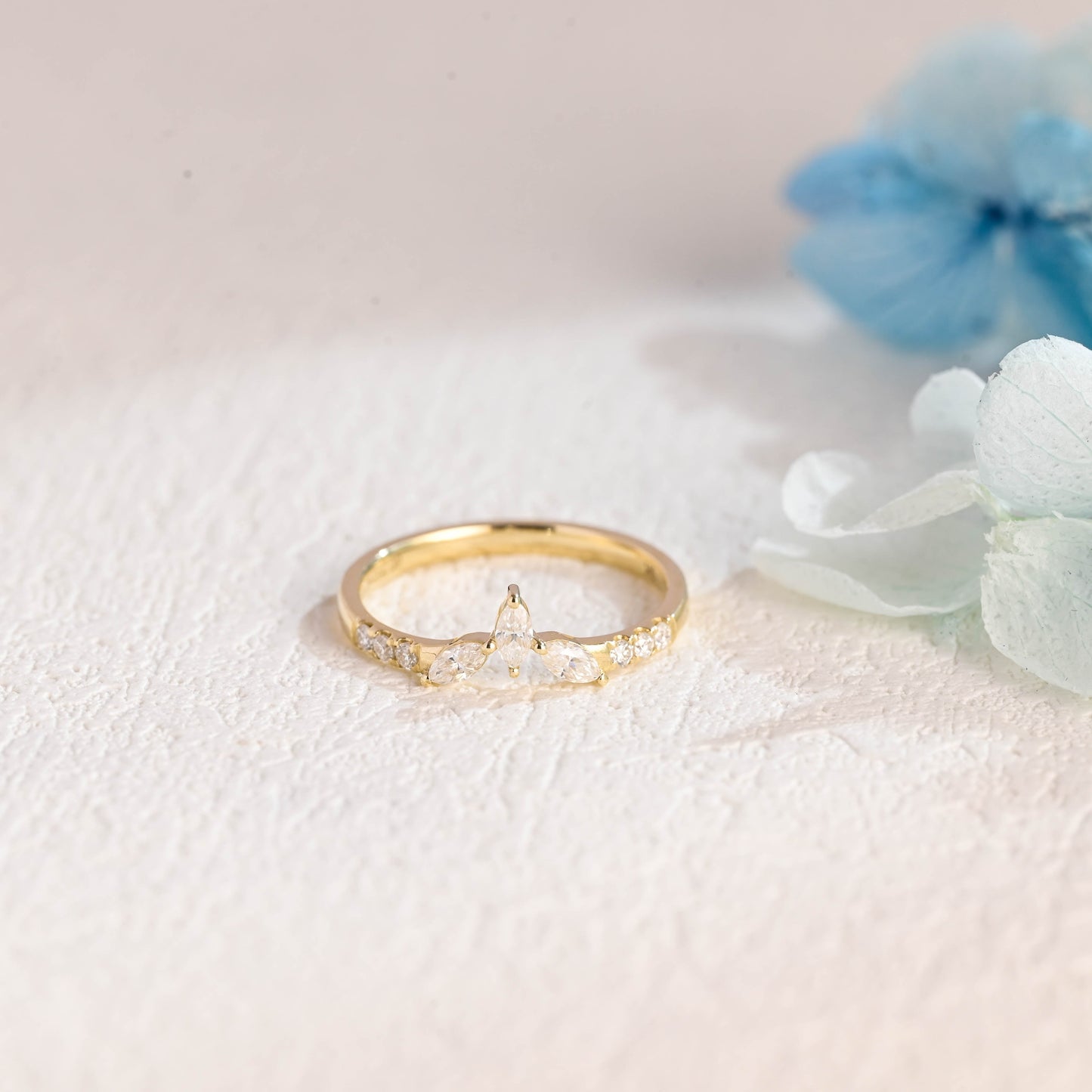 Custom Order: Curved Marquise & Round Moissanite Wedding Band