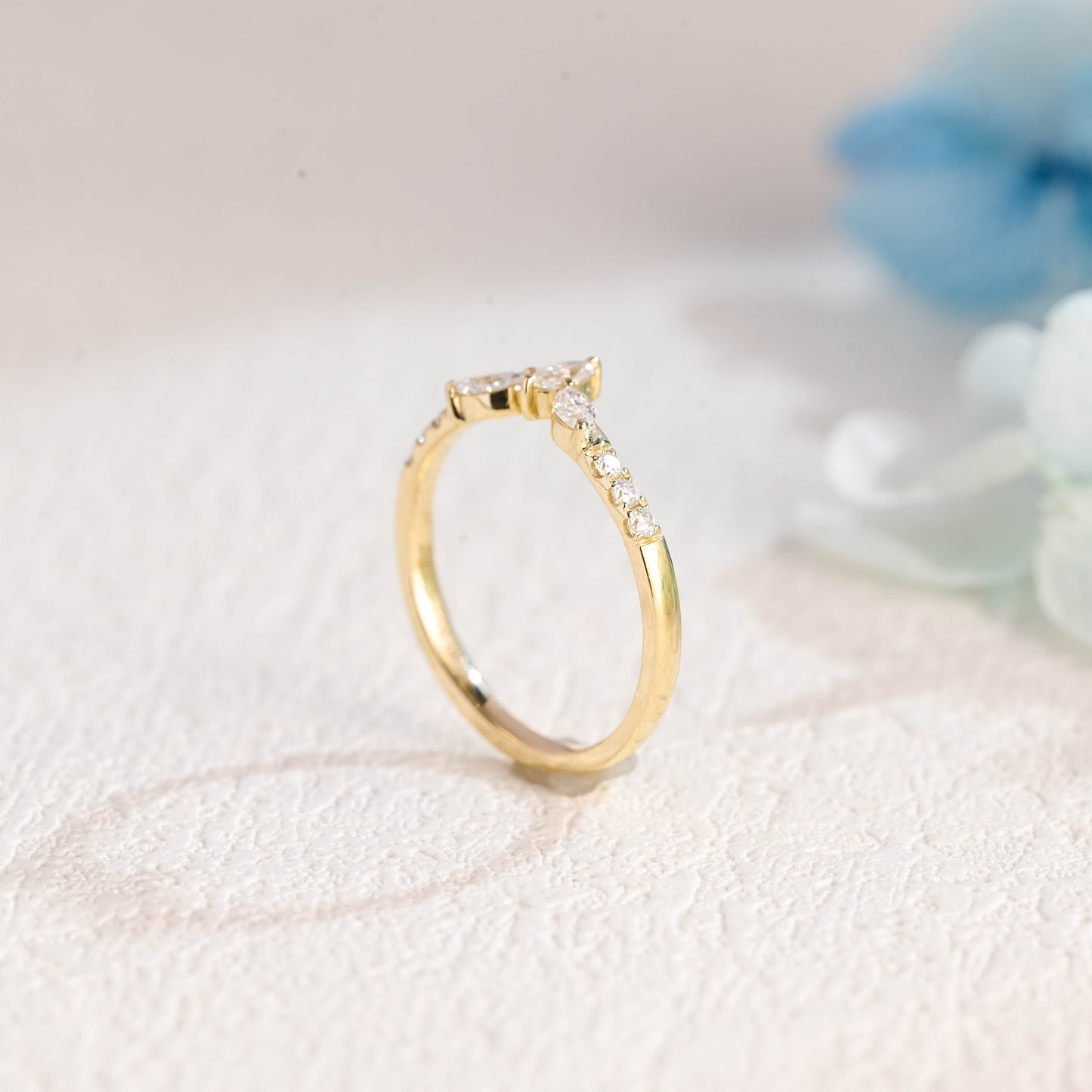 Custom Order: Curved Marquise & Round Moissanite Wedding Band