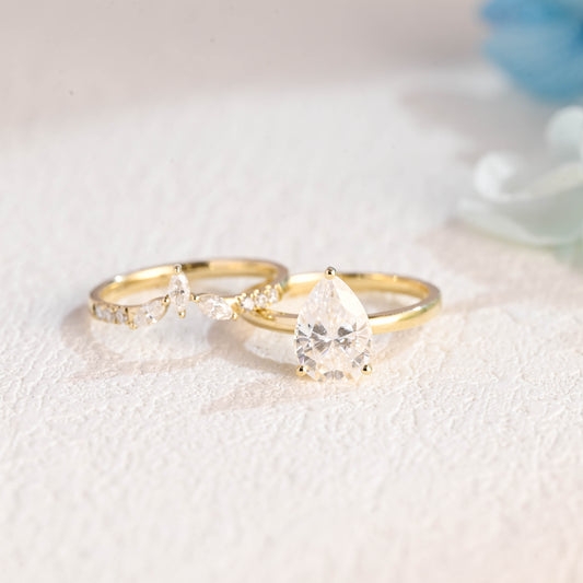 vintage-pear-cut-moissanite-engagement-ring-solid-gold-moissanite-bridal-set-full-eternity-twist-band-dainty-matching-ring-set
