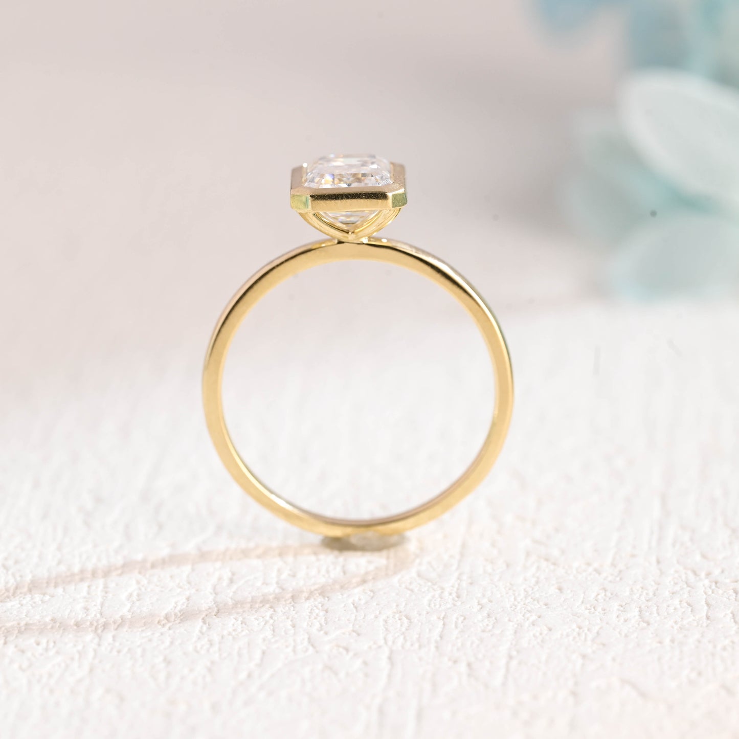 CausYou Bezel Solid Gold Emerald Cut Moissanite Engagement Ring, Promise Ring, Proposal Ring, Gift for Woman, Wife