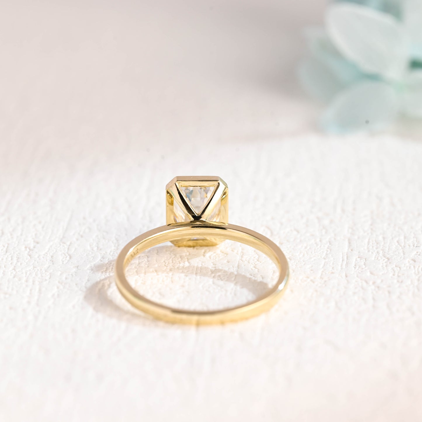 CausYou Bezel Solid Gold Emerald Cut Moissanite Engagement Ring, Promise Ring, Proposal Ring, Gift for Woman, Wife