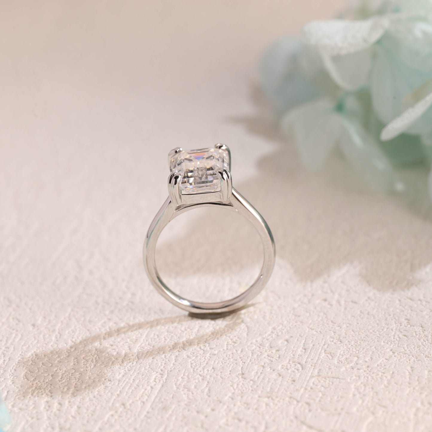 CausYou Solid Gold Emerald Cut Moissanite Engagement Ring, Promise Ring, Cathedral Setting Ring, Gift for Woman, Wife