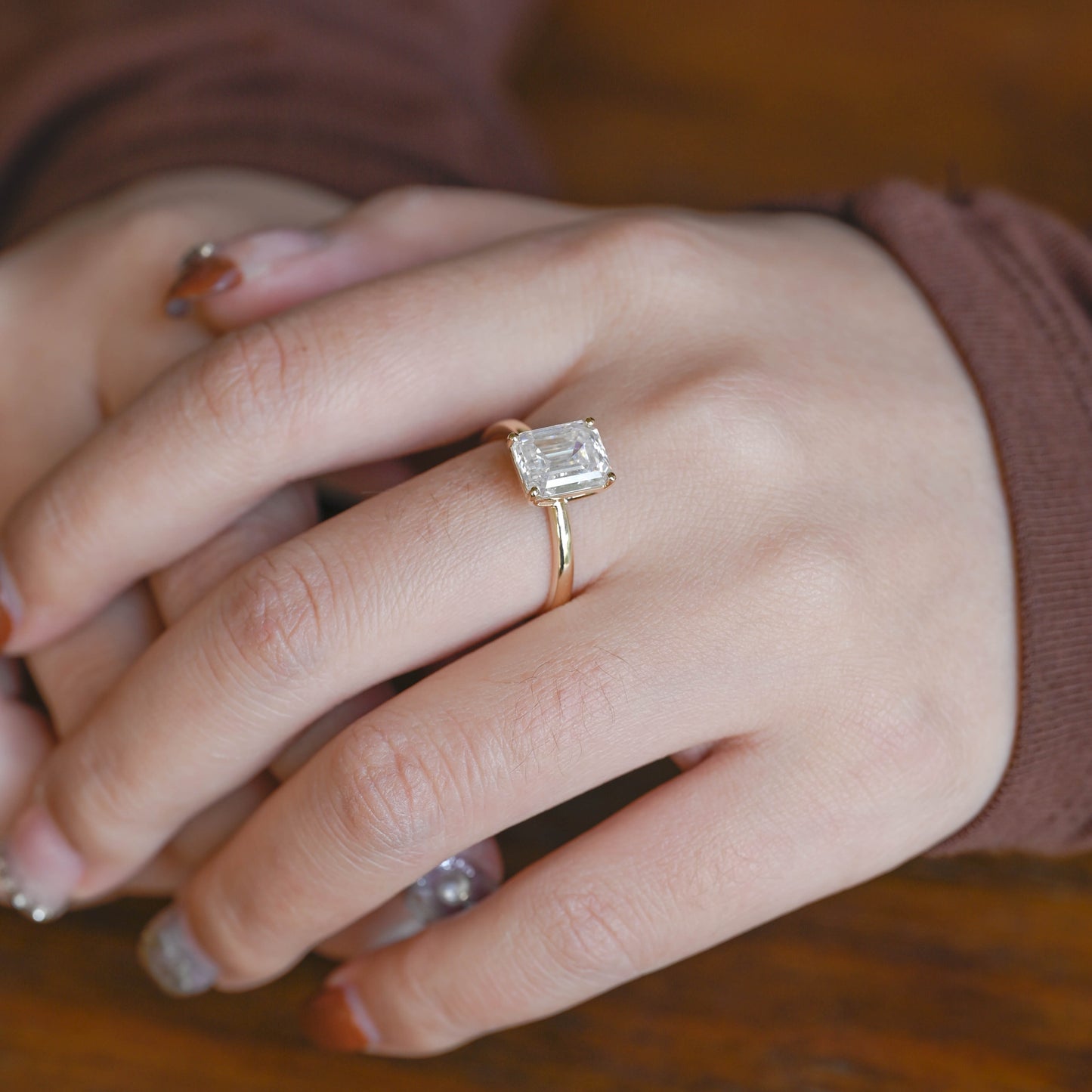 emerald-cut-moissanite-engagement-ring-solid-gold-ring-double-band-ring-gift