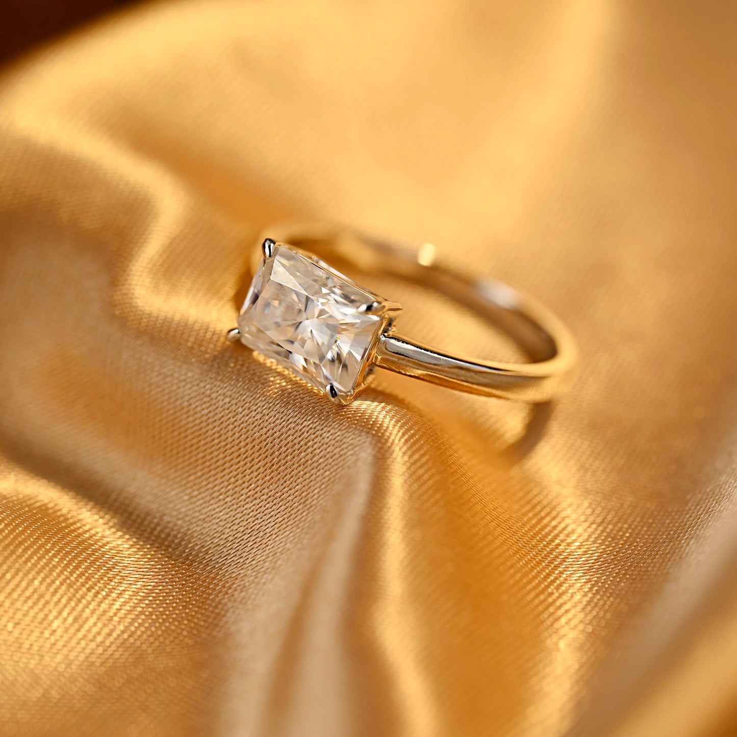 solid-gold-radiant-cut-moissanite-engagement-ring-east-west-ring-weddig-ring