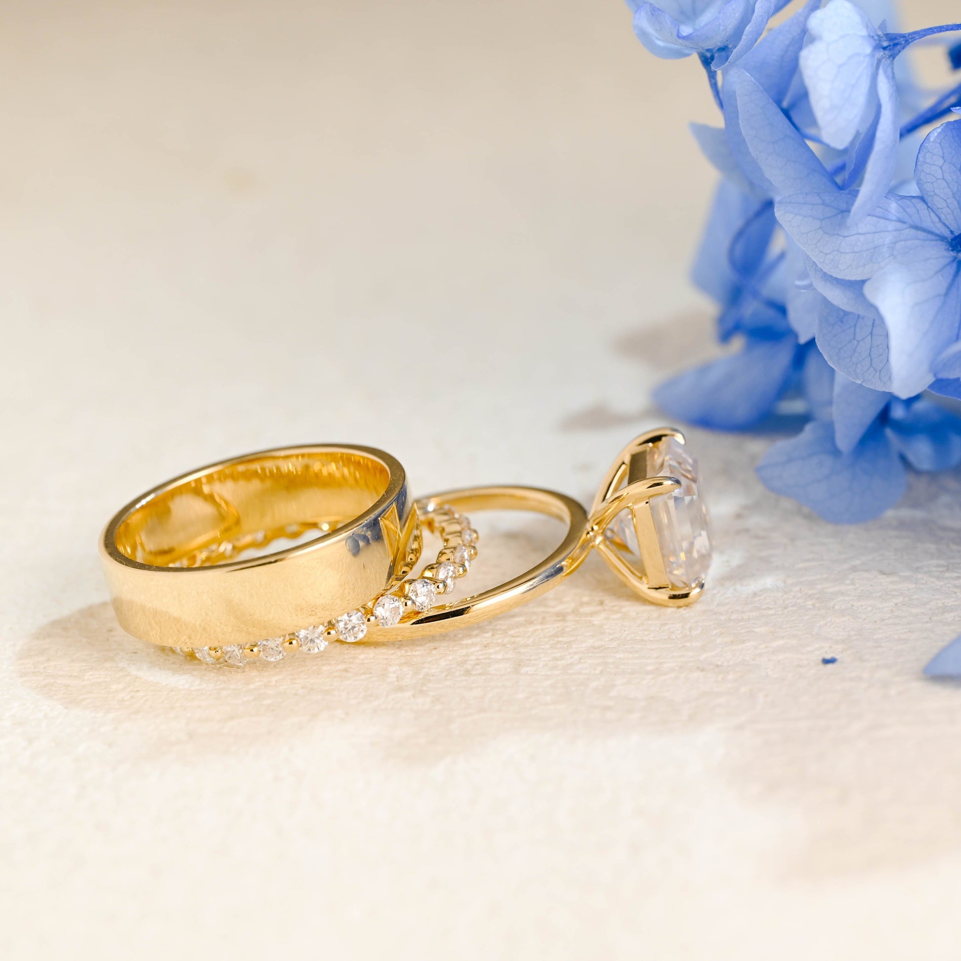 CausYou asscher cut bridal set Solid Gold Solitaire Asscher Cut Moissanite Engagement Ring Set