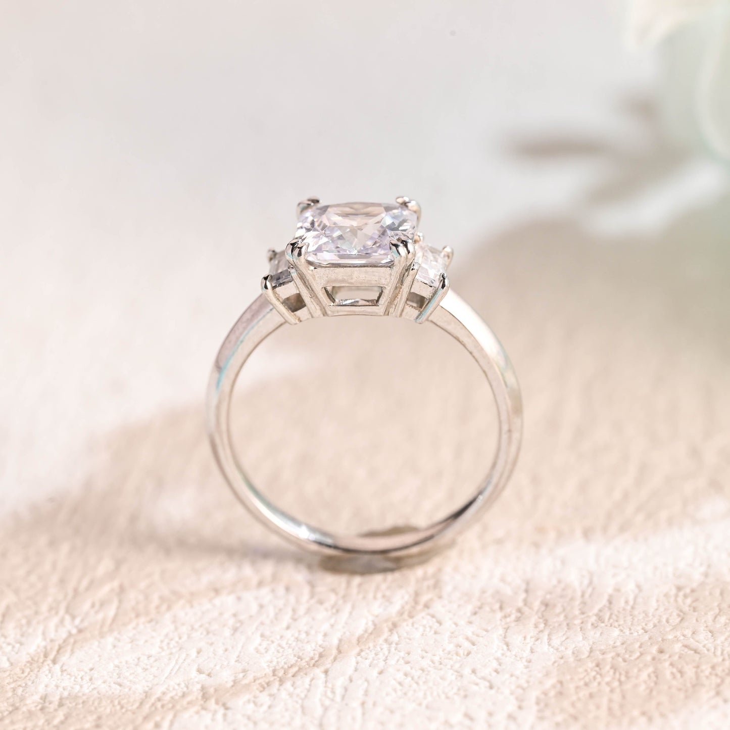 CausYou asscher cut moissanite engagement ring Solid Gold Asscher Cut Moissanite Engagement Ring, Three Stone Promise Ring, Gift for Women Wife