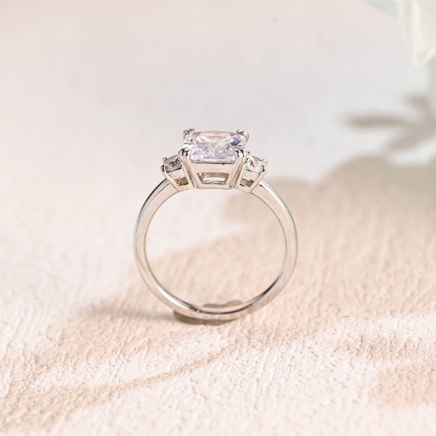 CausYou asscher cut moissanite engagement ring Solid Gold Asscher Cut Moissanite Engagement Ring, Three Stone Promise Ring, Proposal Ring