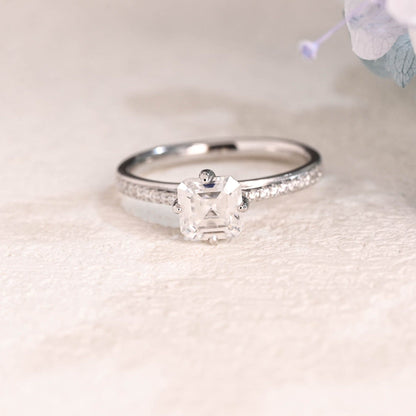 CausYou asscher cut moissanite engagement ring Solid Gold Hidden Halo Asscher Cut Moissanite Engagement Ring