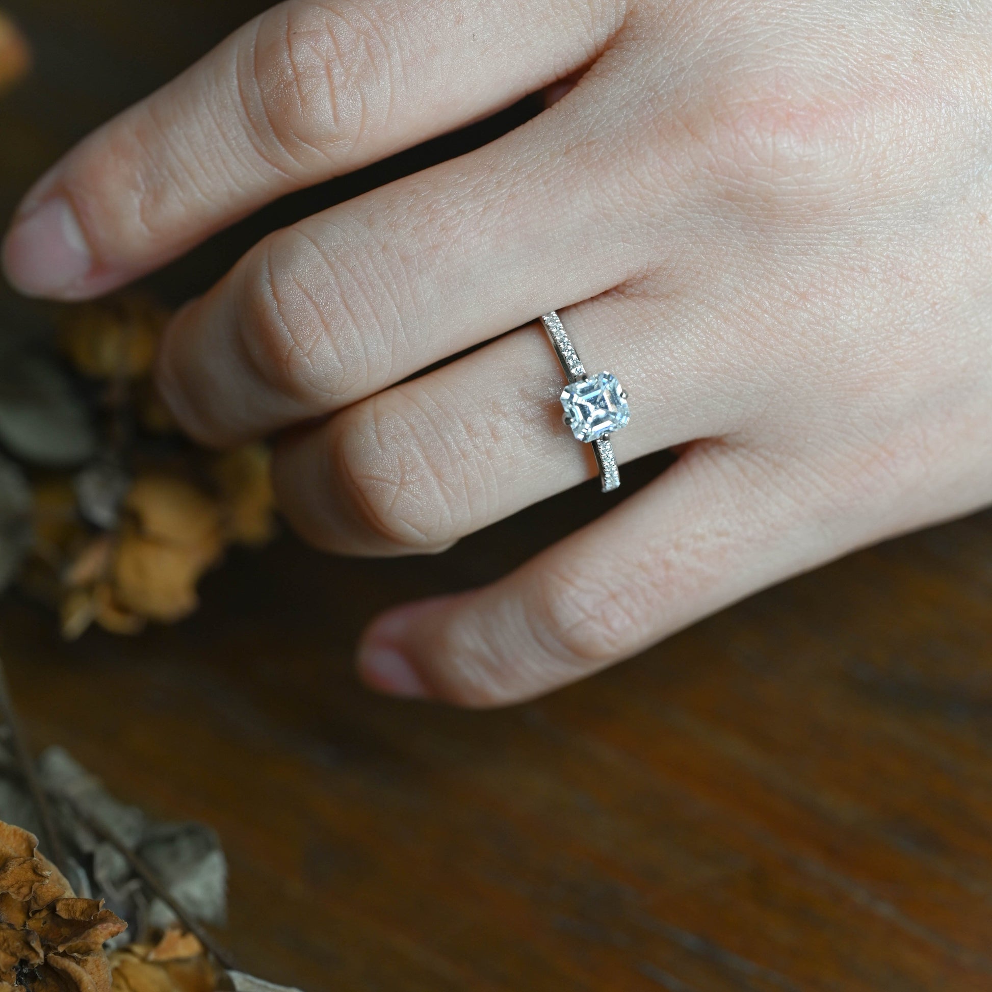 CausYou asscher cut moissanite engagement ring Solid Gold Hidden Halo Asscher Cut Moissanite Engagement Ring