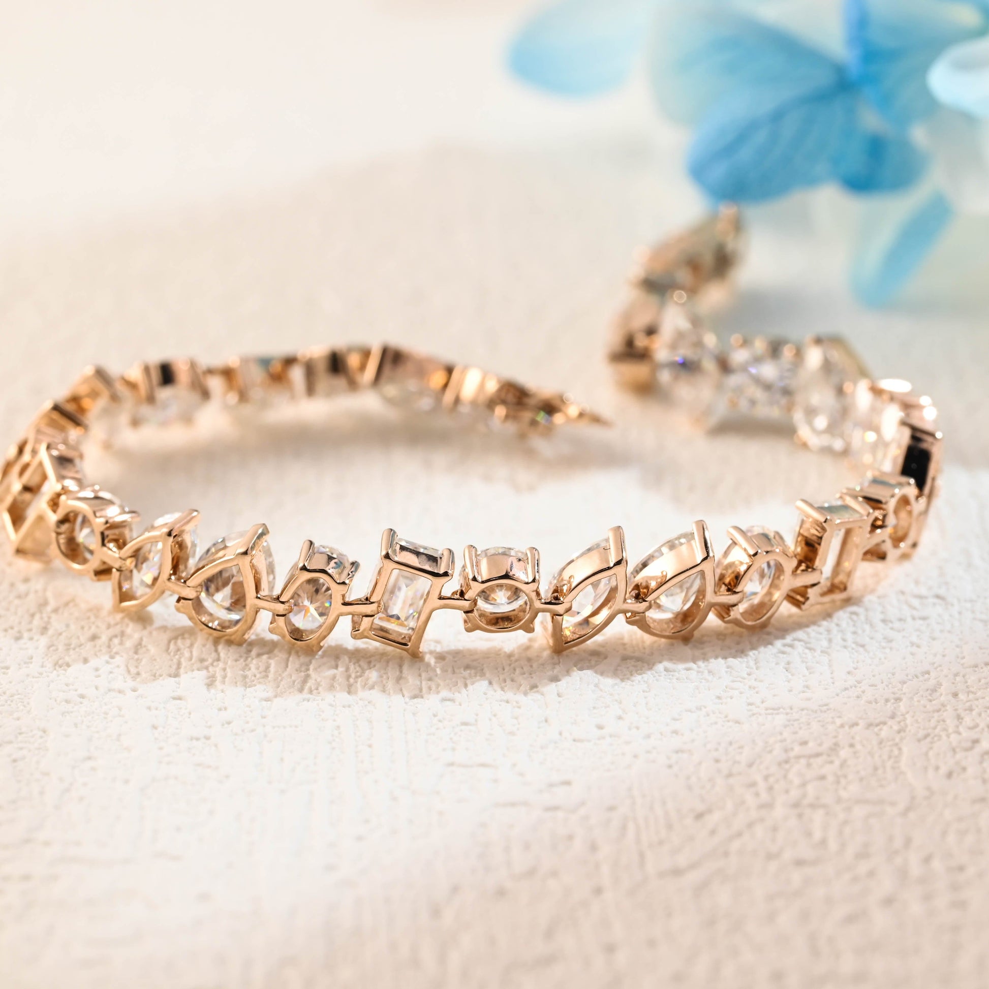 CausYou bracelet CausYou Solid Gold Tennis Bracelet with Mixed Cut Moissanites, Minimalist Bridal Jewelry, Anniversary Gifts for Women, Wife