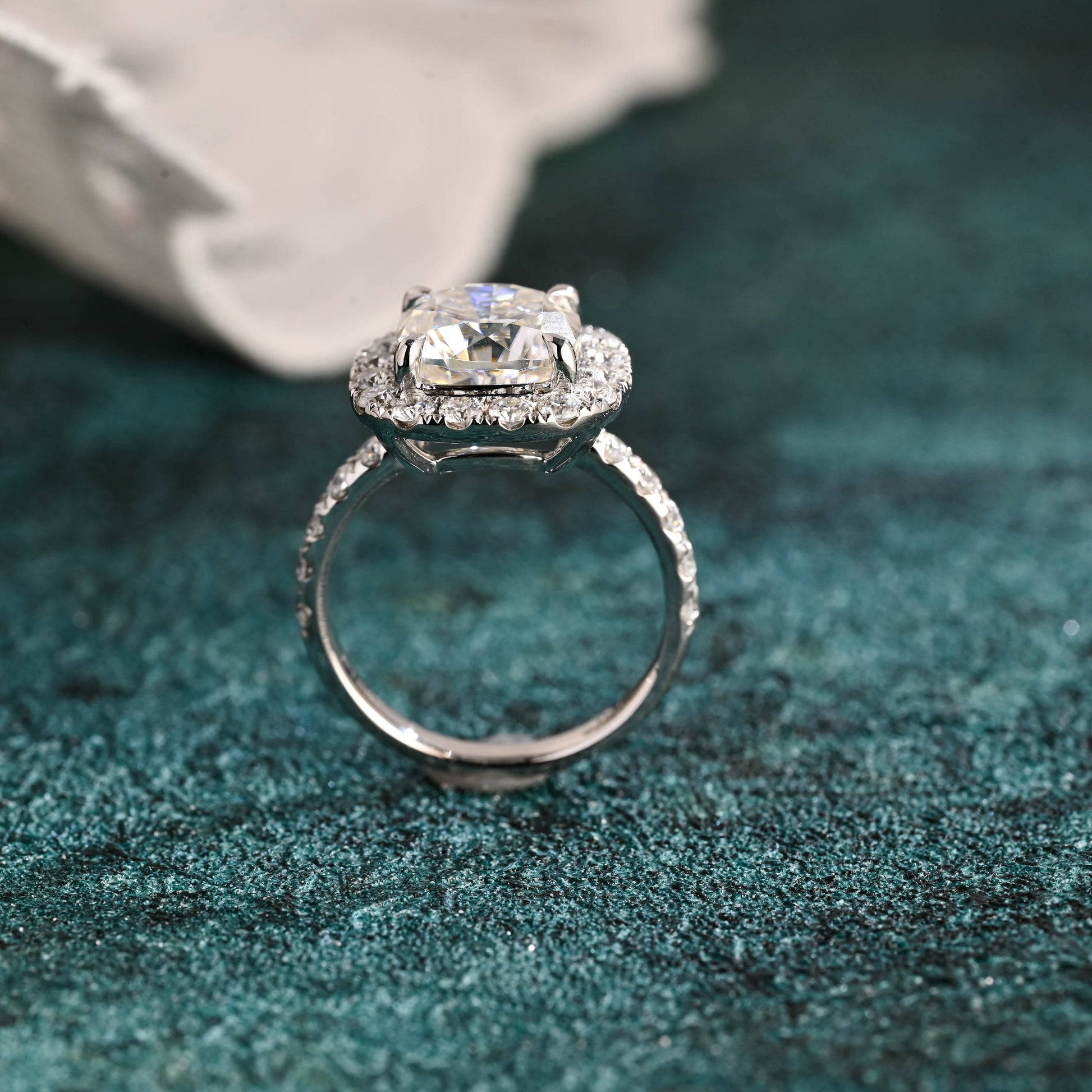 CausYou Solid Gold Halo D/VS1 Cushion Cut Diamond Engagement Ring Lab