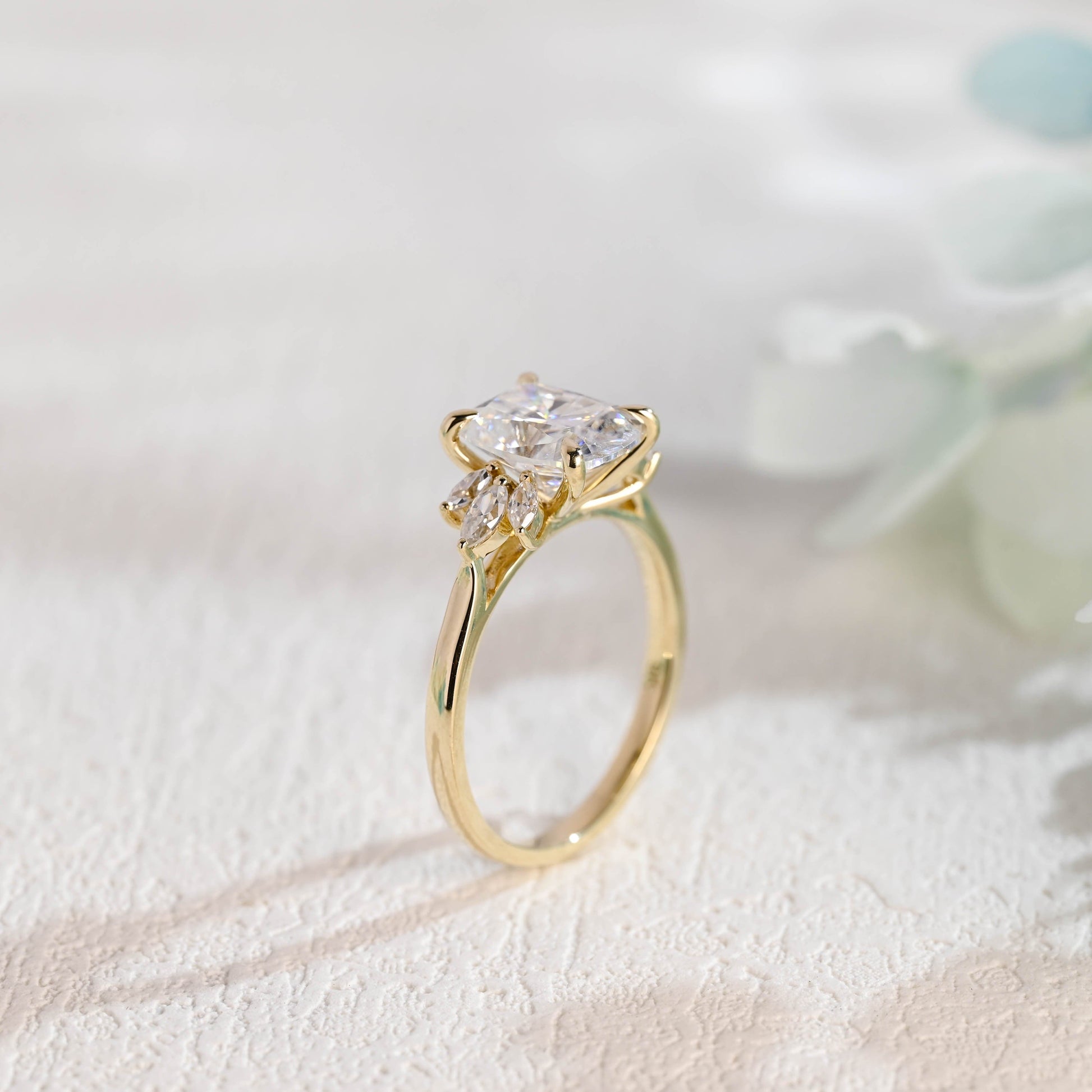 CausYou cushion cut moissanite engagement ring CausYou Solid Gold Elongated Cushion Cut Moissanite Engagement Ring, Cluster Promise Ring, Proposal Ring, Gift for Women Wife