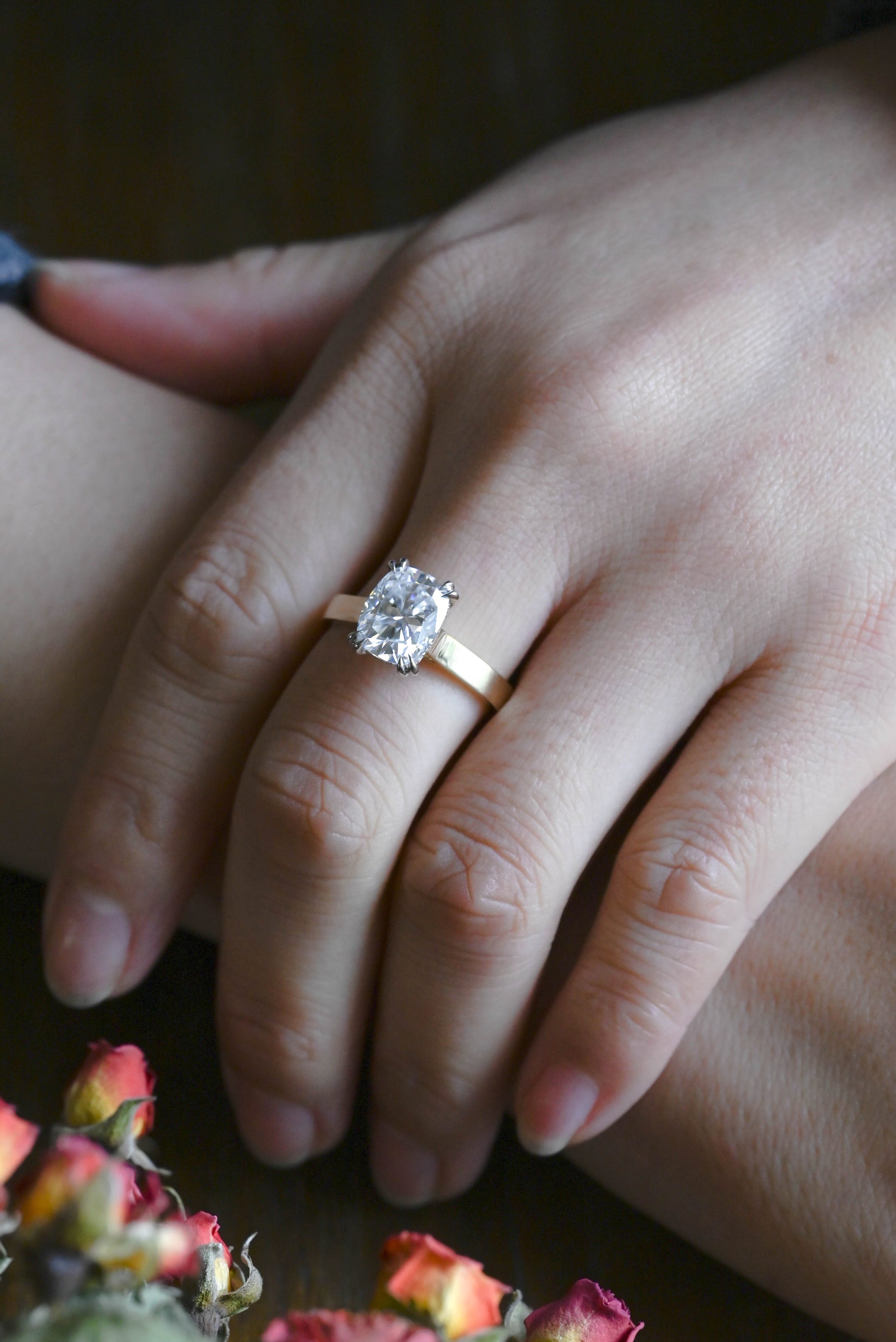 CausYou cushion cut moissanite engagement ring Solid Gold 3mm Two Tone Solitaire Elongated Cushion Cut Moissanite Engagement Ring