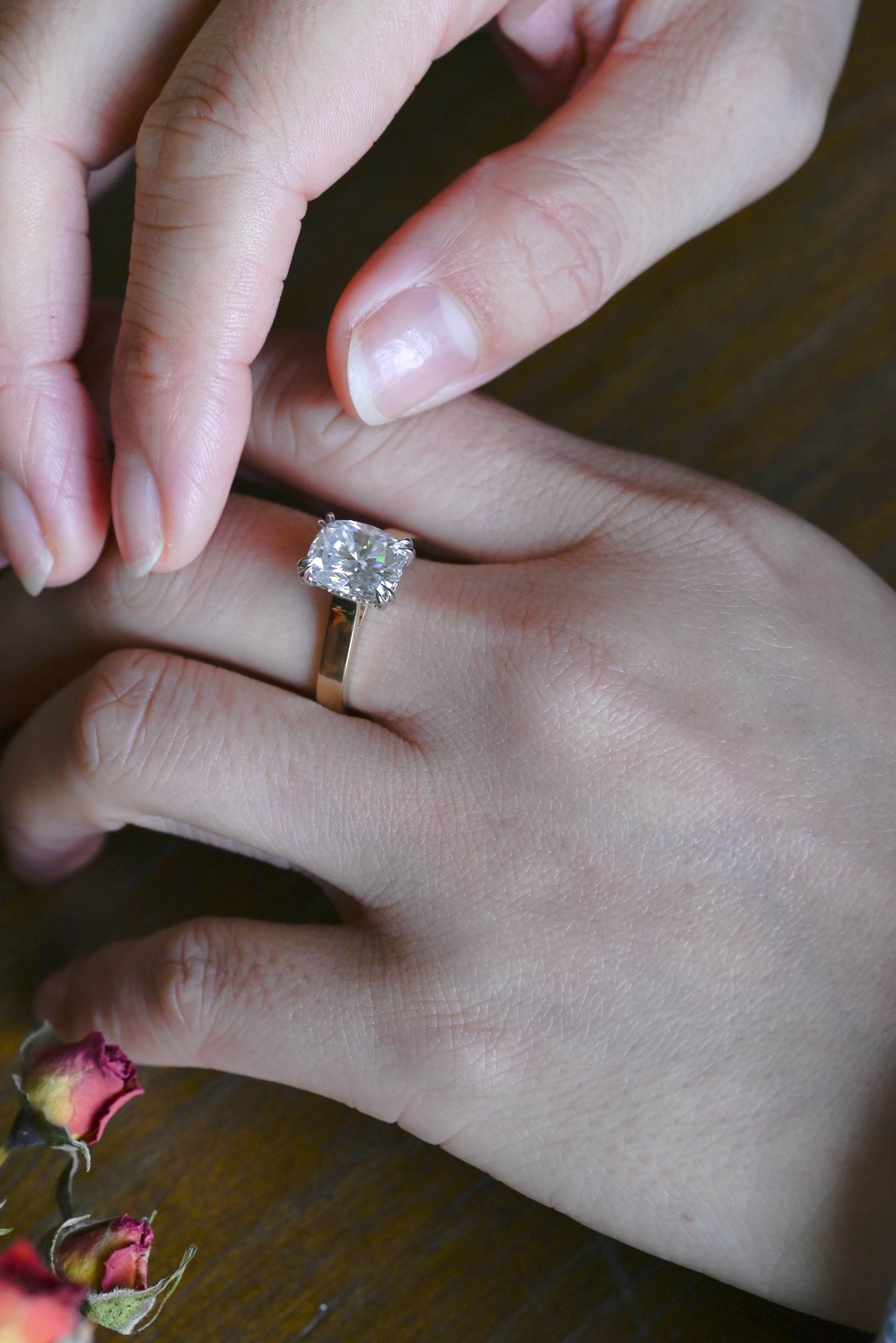 CausYou cushion cut moissanite engagement ring Solid Gold 3mm Two Tone Solitaire Elongated Cushion Cut Moissanite Engagement Ring