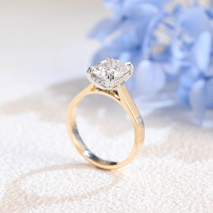 CausYou cushion cut moissanite engagement ring Solid Gold 3mm Two Tone Solitaire Elongated Cushion Cut Moissanite Engagement Ring