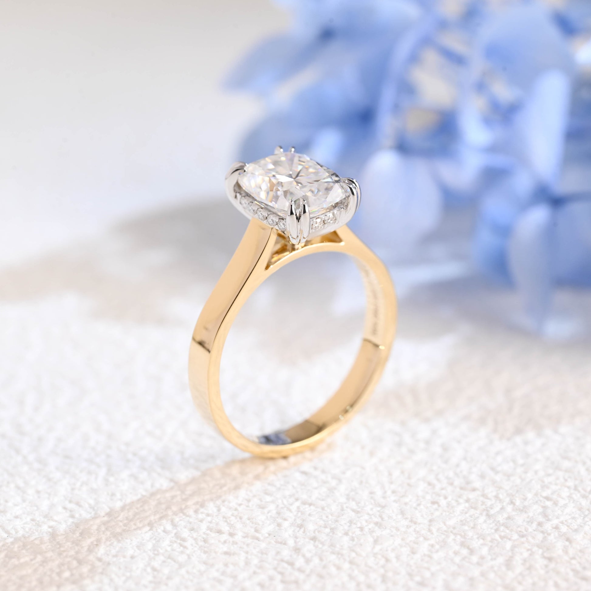 CausYou cushion cut moissanite engagement ring Solid Gold 3mm Two Tone Solitaire Elongated Cushion Cut Moissanite Engagement Ring