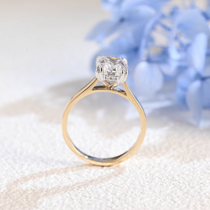 CausYou cushion cut moissanite engagement ring Solid Gold 3mm Two Tone Solitaire Elongated Cushion Cut Moissanite Engagement Ring