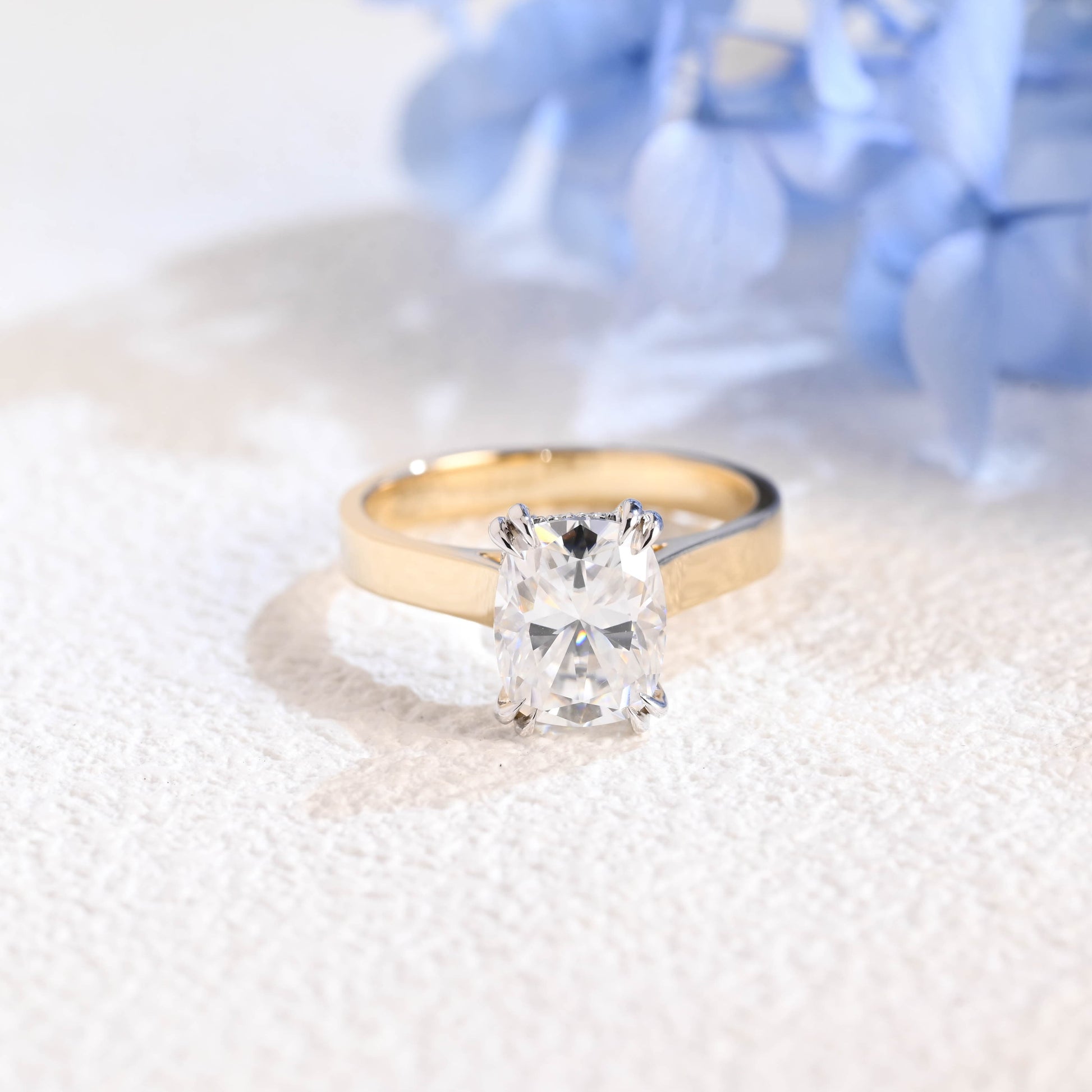CausYou cushion cut moissanite engagement ring Solid Gold 3mm Two Tone Solitaire Elongated Cushion Cut Moissanite Engagement Ring
