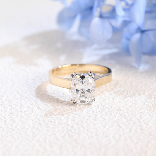 CausYou cushion cut moissanite engagement ring Solid Gold 3mm Two Tone Solitaire Elongated Cushion Cut Moissanite Engagement Ring