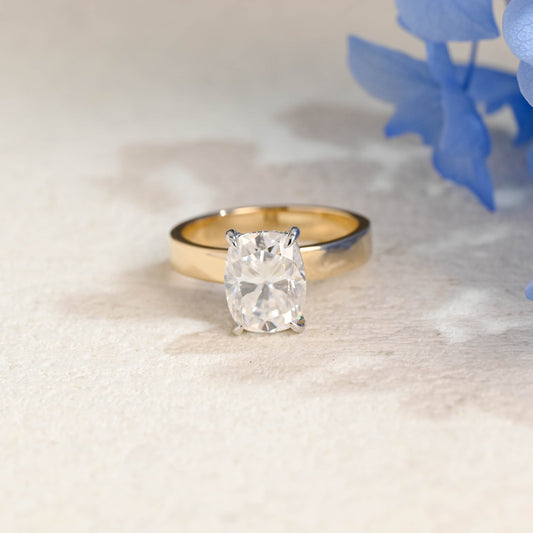 CausYou cushion cut moissanite engagement ring Solid Gold 3mm Width Hidden Halo Elongated Cushion Cut Moissanite Engagement Ring