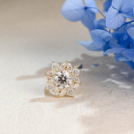 CausYou cushion cut moissanite engagement ring Solid Gold Cluster Cushion Cut Moissanite Engagement Ring