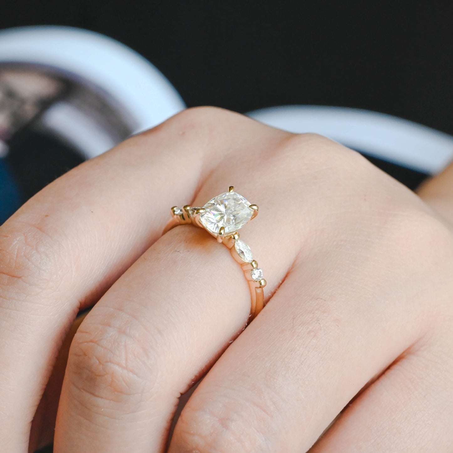 CausYou cushion cut moissanite engagement ring Solid Gold Elongated Cushion Cut Moissanite Engagement Ring, Promise Ring, Proposal Ring, Gift for Women Wife