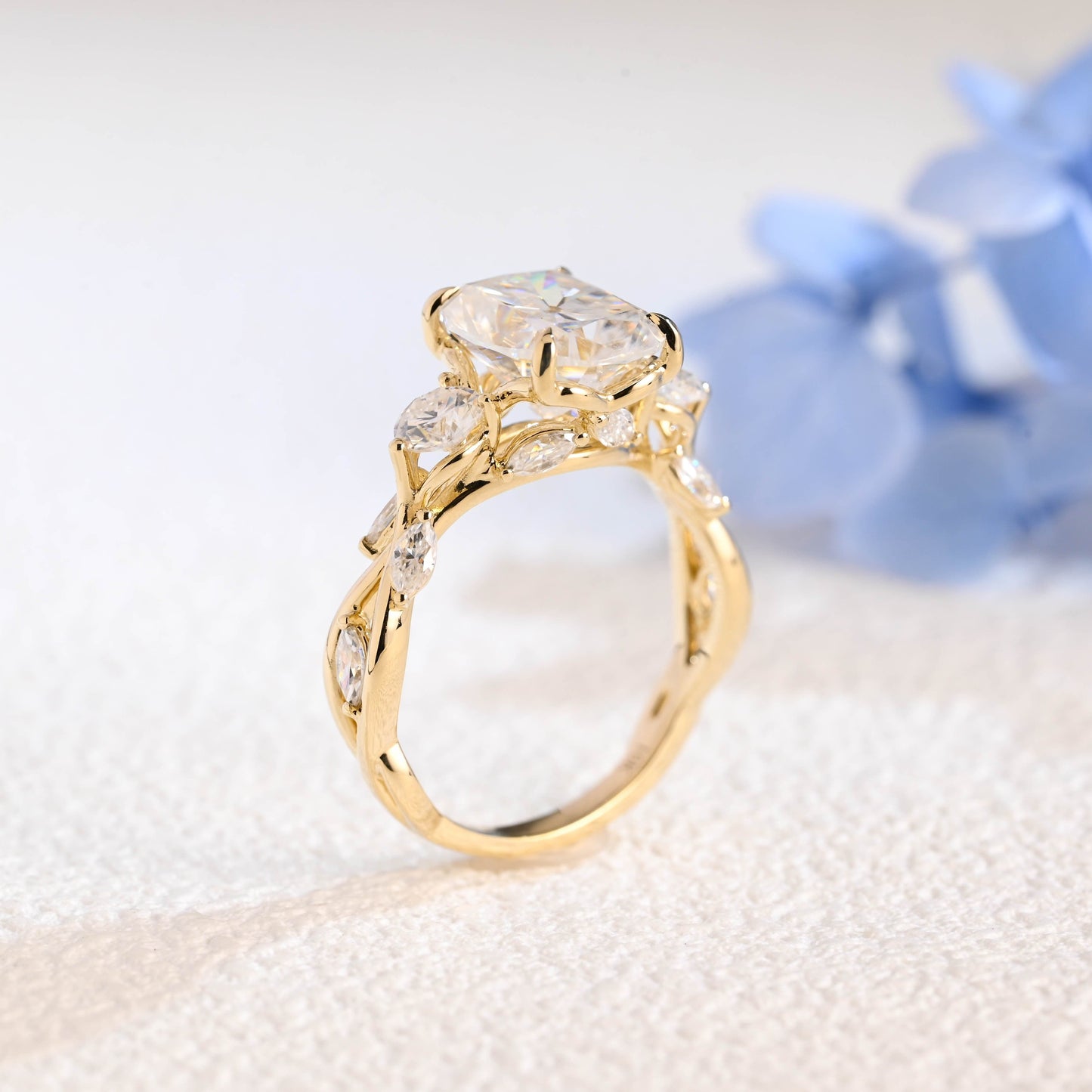 CausYou cushion cut moissanite engagement ring Solid Gold Elongated Cushion Cut Moissanite Engagement Ring, Twig Band Ring