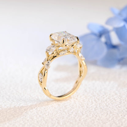 CausYou cushion cut moissanite engagement ring Solid Gold Elongated Cushion Cut Moissanite Engagement Ring, Twig Band Ring