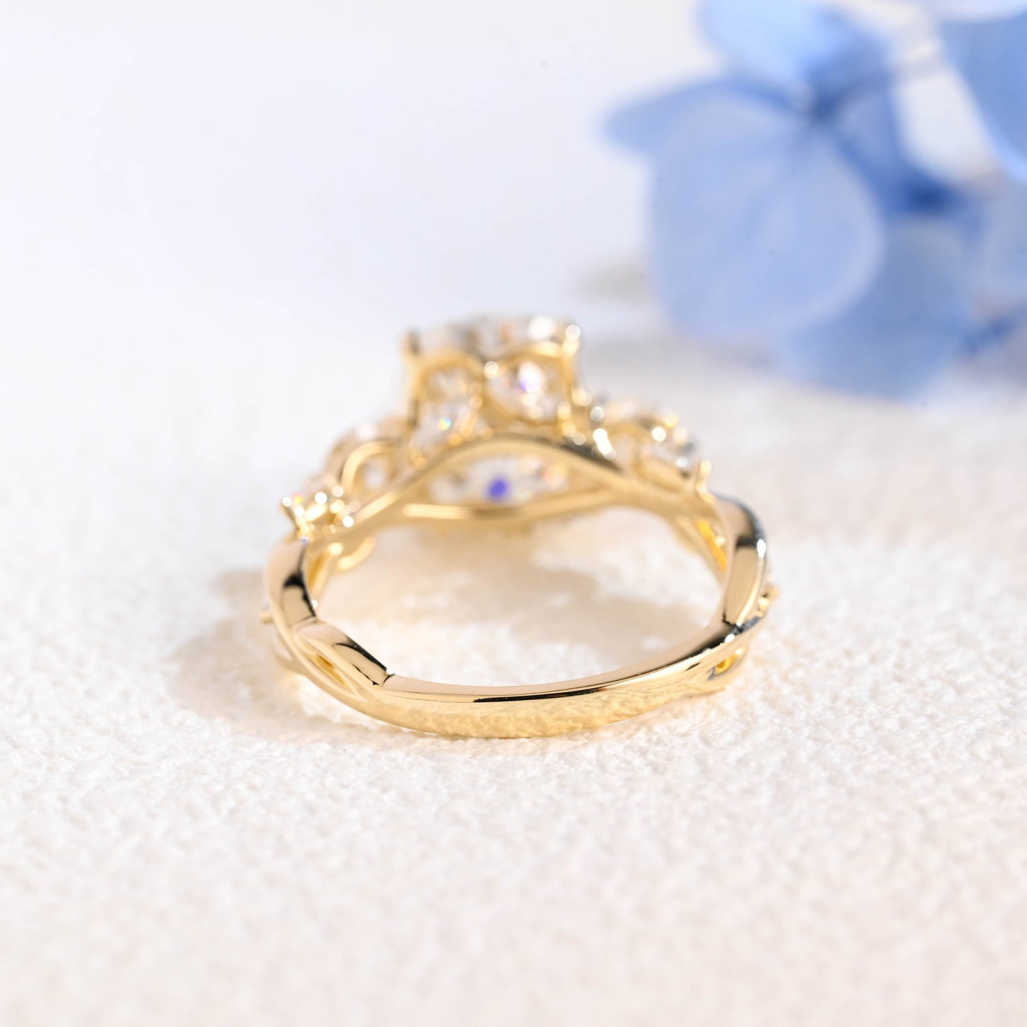 CausYou cushion cut moissanite engagement ring Solid Gold Elongated Cushion Cut Moissanite Engagement Ring, Twig Band Ring