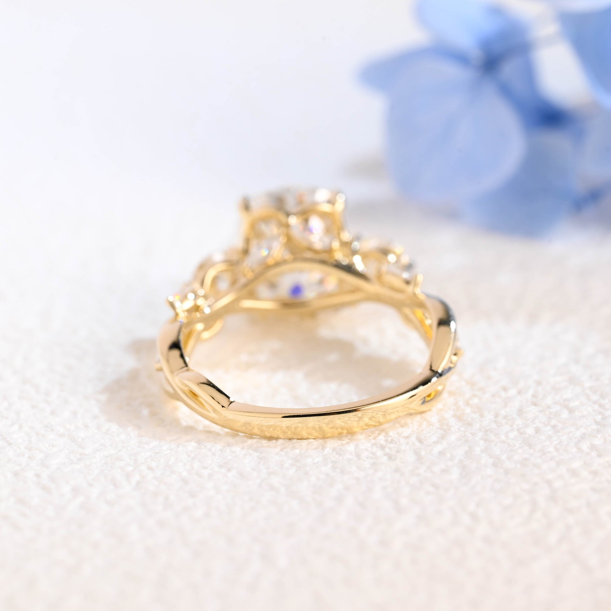 CausYou cushion cut moissanite engagement ring Solid Gold Elongated Cushion Cut Moissanite Engagement Ring, Twig Band Ring