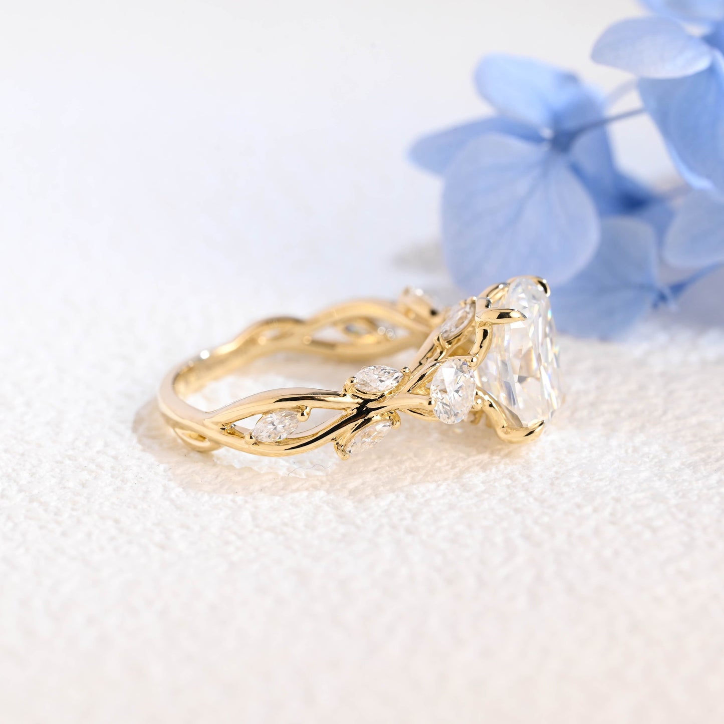 CausYou cushion cut moissanite engagement ring Solid Gold Elongated Cushion Cut Moissanite Engagement Ring, Twig Band Ring