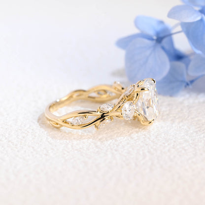 CausYou cushion cut moissanite engagement ring Solid Gold Elongated Cushion Cut Moissanite Engagement Ring, Twig Band Ring