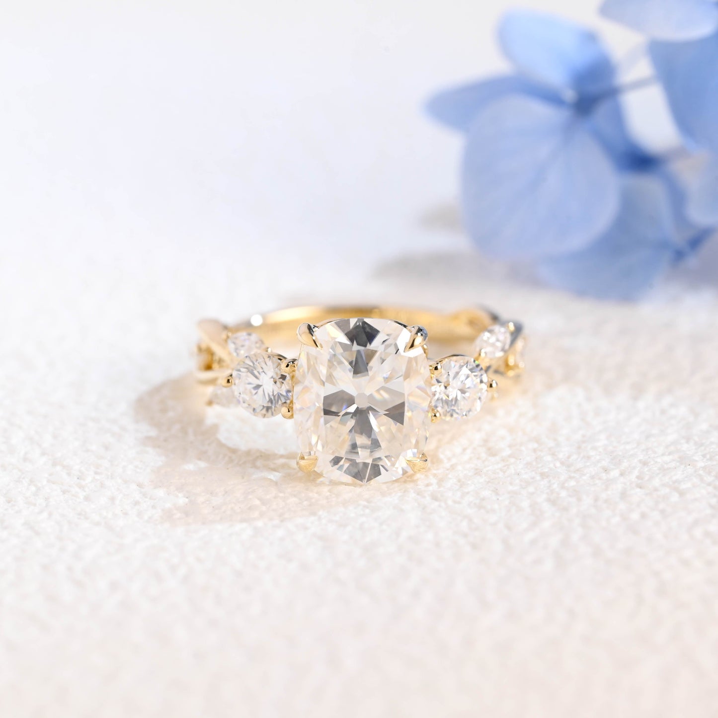 CausYou cushion cut moissanite engagement ring Solid Gold Elongated Cushion Cut Moissanite Engagement Ring, Twig Band Ring