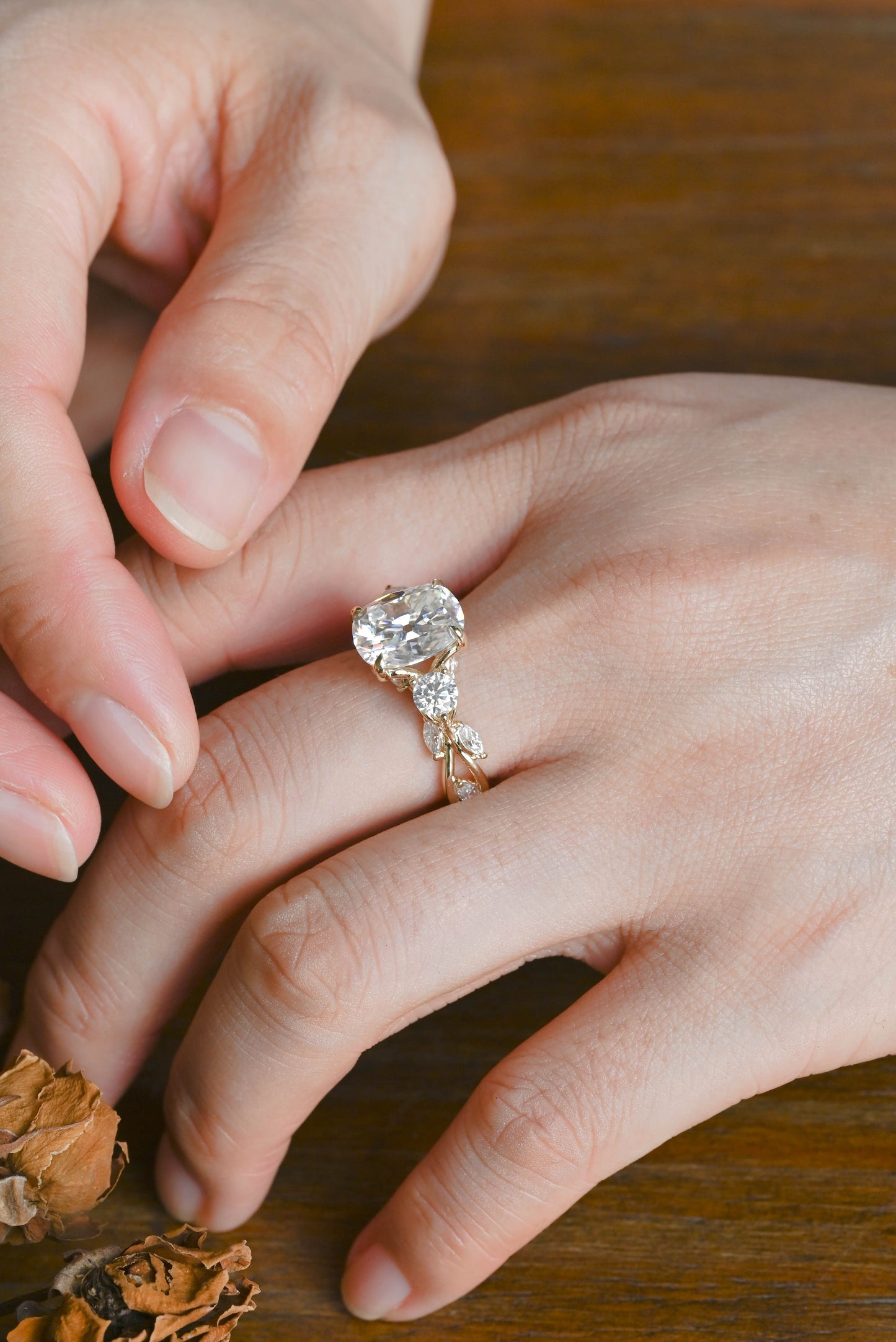 CausYou cushion cut moissanite engagement ring Solid Gold Elongated Cushion Cut Moissanite Engagement Ring, Twig Band Ring