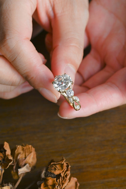 CausYou cushion cut moissanite engagement ring Solid Gold Elongated Cushion Cut Moissanite Engagement Ring, Twig Band Ring