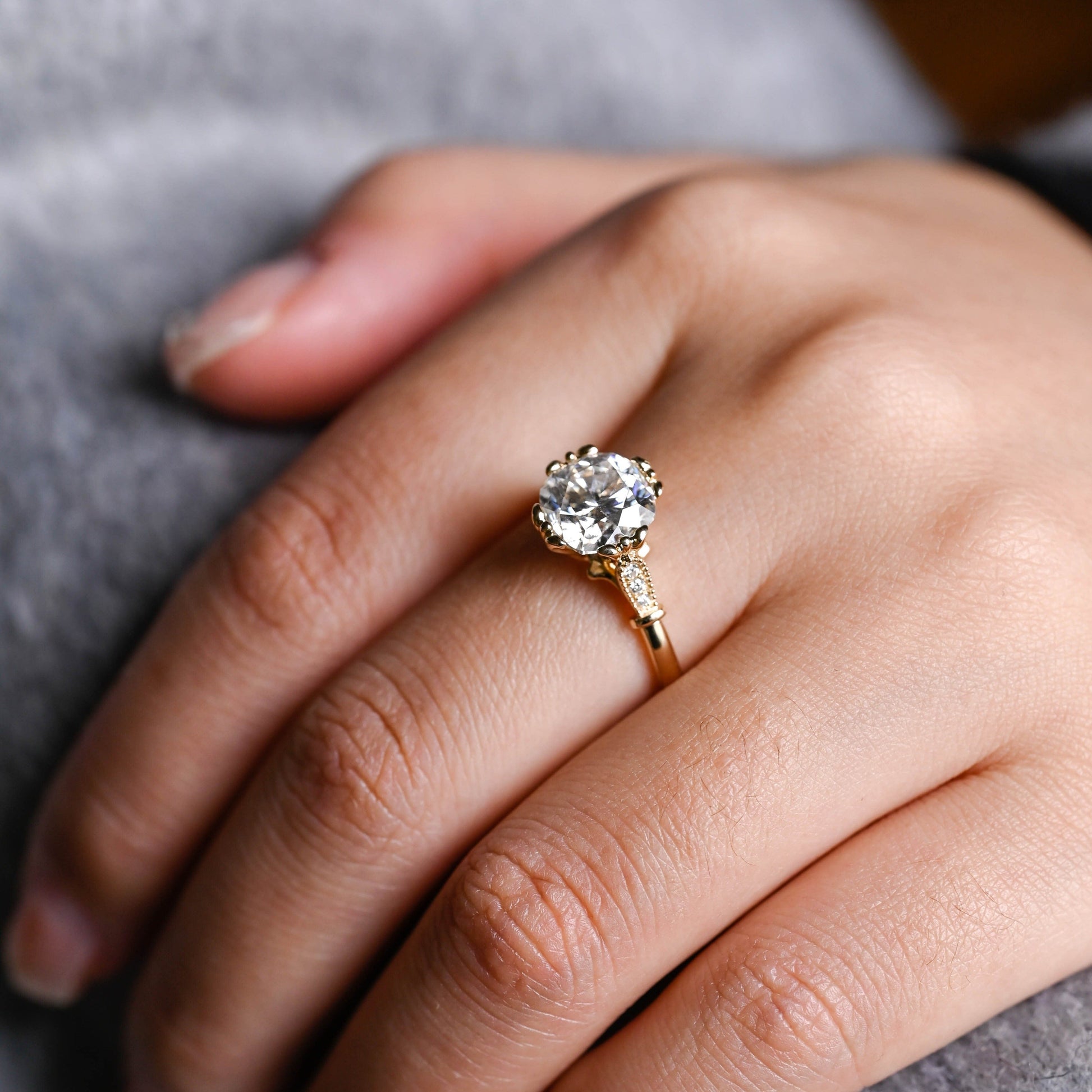 CausYou cushion cut moissanite engagement ring Solid Gold Filigree Vintage Cushion Cut Moissanite Engagement Ring