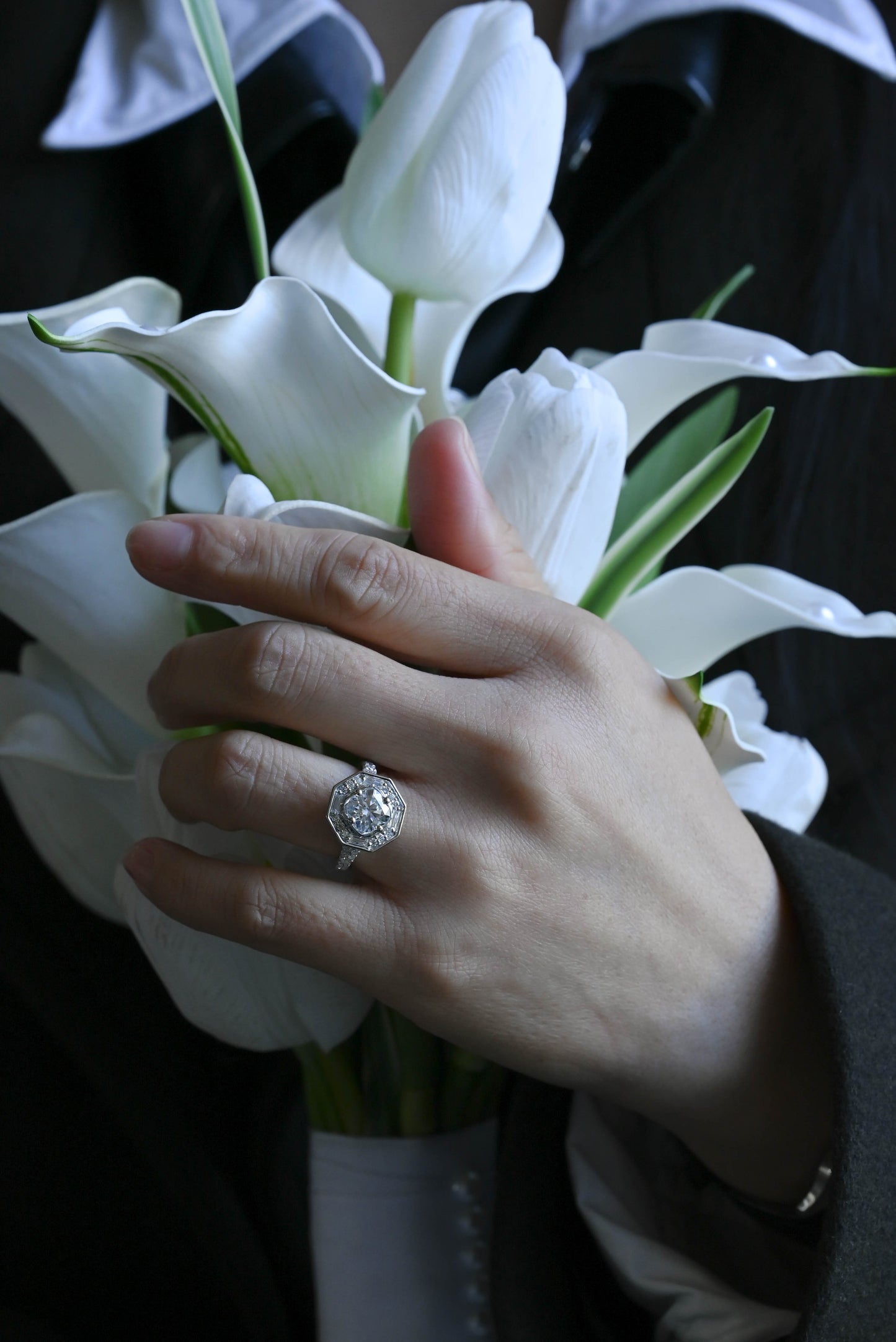 CausYou cushion cut moissanite engagement ring Solid Gold Halo Statement Ring, Cushion Moissanite Engagement Ring