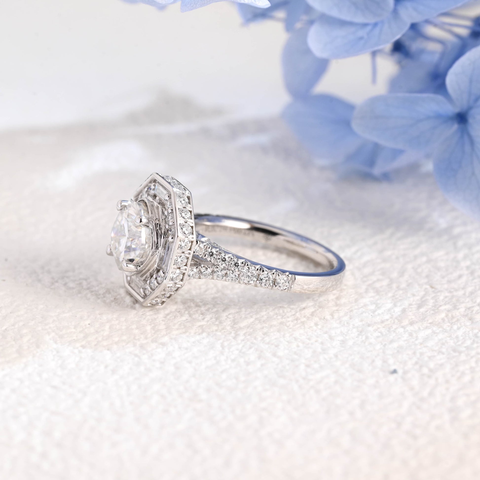 CausYou cushion cut moissanite engagement ring Solid Gold Halo Statement Ring, Cushion Moissanite Engagement Ring