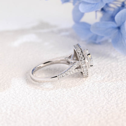 CausYou cushion cut moissanite engagement ring Solid Gold Halo Statement Ring, Cushion Moissanite Engagement Ring